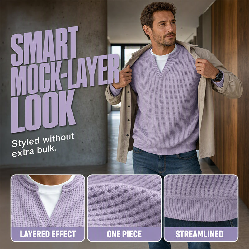 ⏳LAST DAY SALE ONLY ￡18.99!!🔥✨ Timeless Comfort | Men's Textured Waffle Layered-Look Long-Sleeve Tee