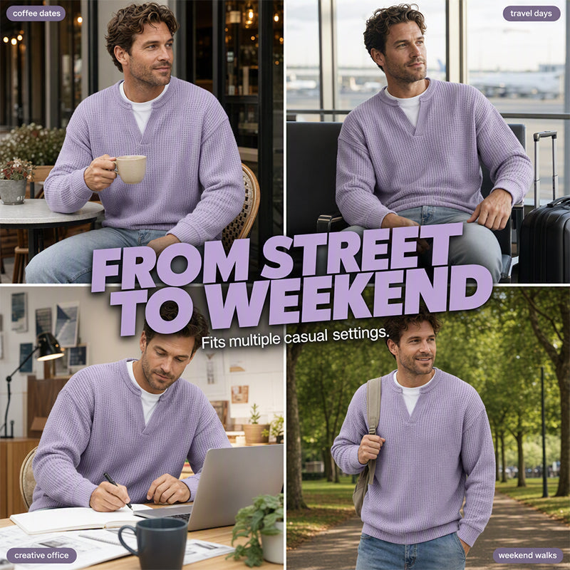 ⏳LAST DAY SALE ONLY ￡18.99!!🔥✨ Timeless Comfort | Men's Textured Waffle Layered-Look Long-Sleeve Tee