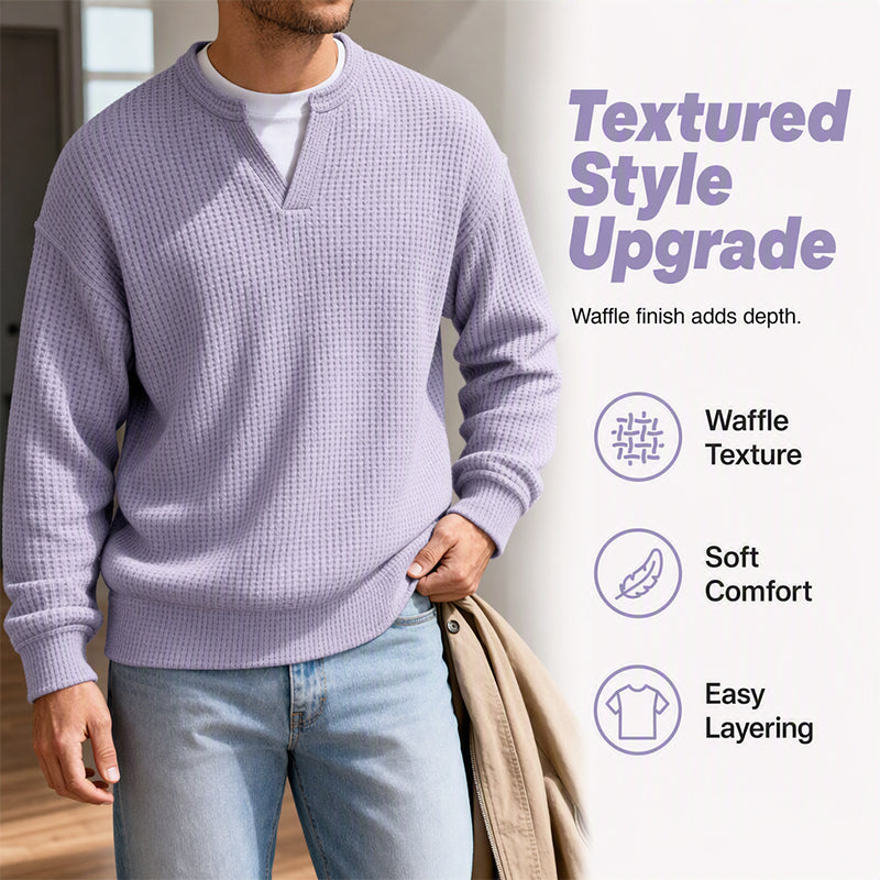 ⏳LAST DAY SALE ONLY ￡18.99!!🔥✨ Timeless Comfort | Men's Textured Waffle Layered-Look Long-Sleeve Tee