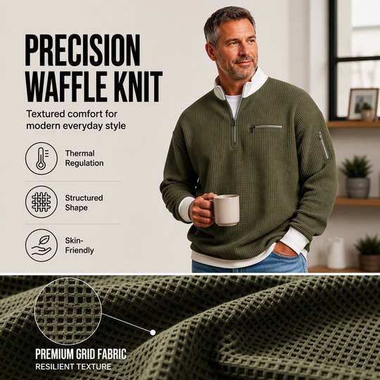 Men's Casual Waffle Quarter Zip Sweatshirt