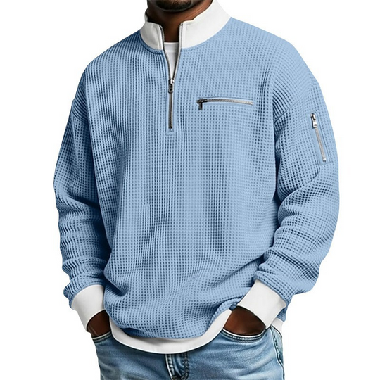 Men's Casual Waffle Quarter Zip Sweatshirt