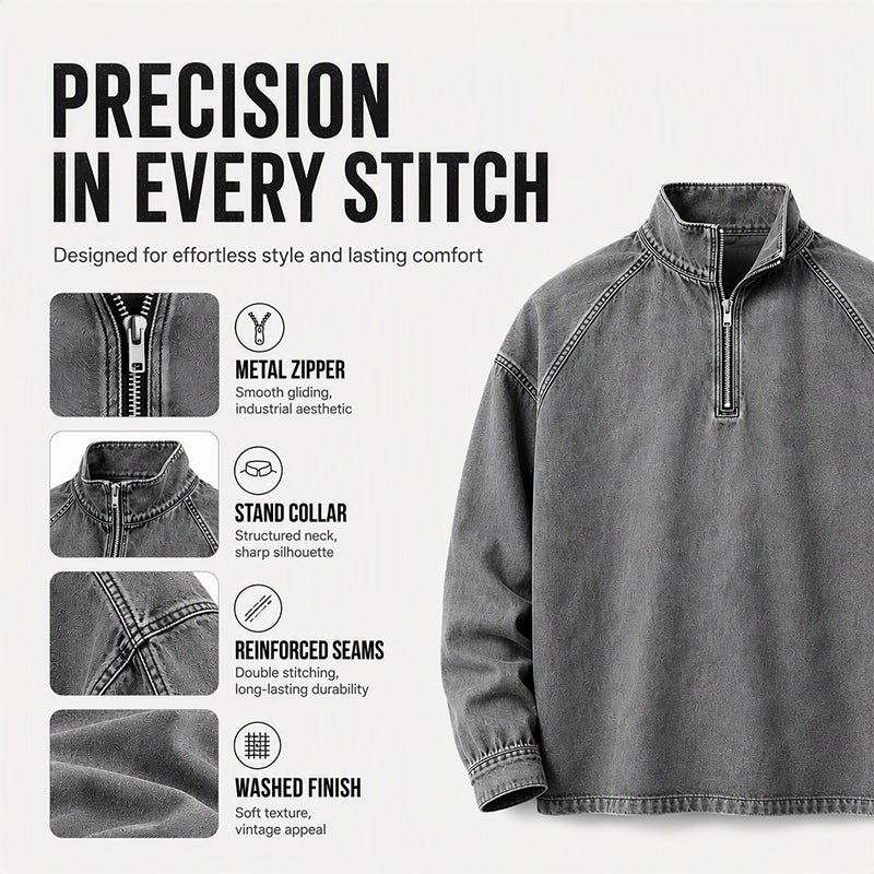 🖤Black Friday Sale:50% OFF🖤🍂 Men's Quarter-Zip Denim Pullover – Casual Style with Comfortable Everyday Fit