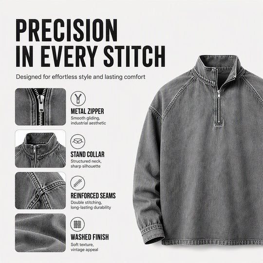 🖤Black Friday Sale:50% OFF🖤🍂 Men's Quarter-Zip Denim Pullover – Casual Style with Comfortable Everyday Fit