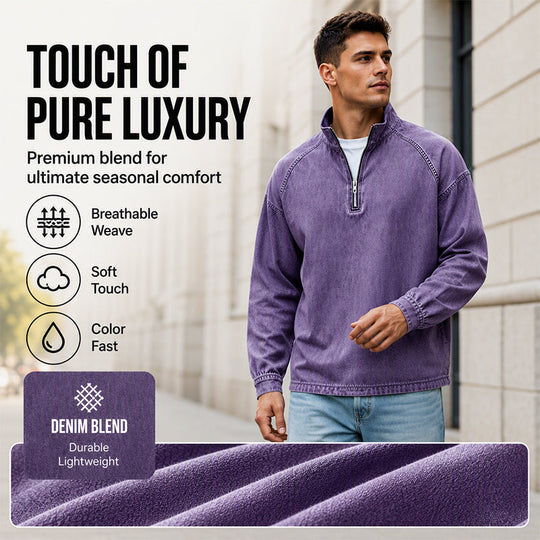 🖤Black Friday Sale:50% OFF🖤🍂 Men's Quarter-Zip Denim Pullover – Casual Style with Comfortable Everyday Fit