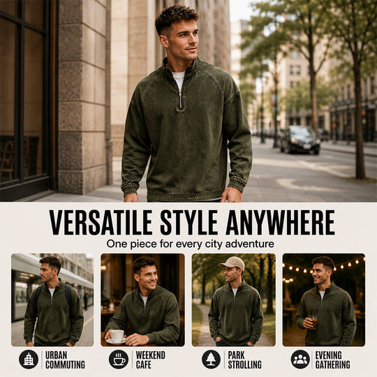 🖤Black Friday Sale:50% OFF🖤🍂 Men's Quarter-Zip Denim Pullover – Casual Style with Comfortable Everyday Fit