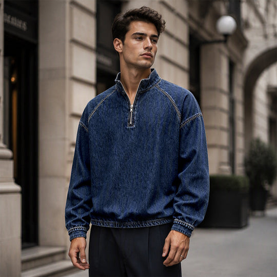 🖤Black Friday Sale:50% OFF🖤🍂 Men's Quarter-Zip Denim Pullover – Casual Style with Comfortable Everyday Fit