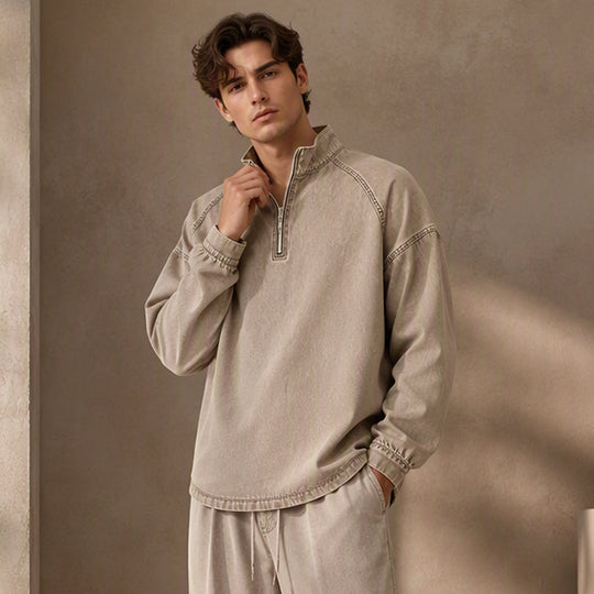 🖤Black Friday Sale:50% OFF🖤🍂 Men's Quarter-Zip Denim Pullover – Casual Style with Comfortable Everyday Fit