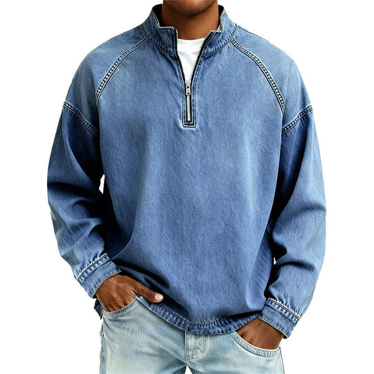 🖤Black Friday Sale:50% OFF🖤🍂 Men's Quarter-Zip Denim Pullover – Casual Style with Comfortable Everyday Fit