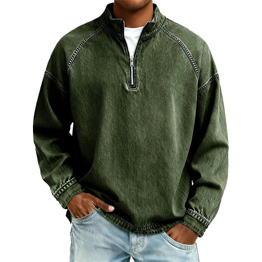 🖤Black Friday Sale:50% OFF🖤🍂 Men's Quarter-Zip Denim Pullover – Casual Style with Comfortable Everyday Fit