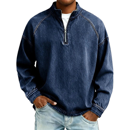 🖤Black Friday Sale:50% OFF🖤🍂 Men's Quarter-Zip Denim Pullover – Casual Style with Comfortable Everyday Fit