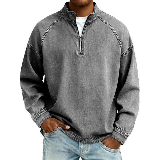 🖤Black Friday Sale:50% OFF🖤🍂 Men's Quarter-Zip Denim Pullover – Casual Style with Comfortable Everyday Fit