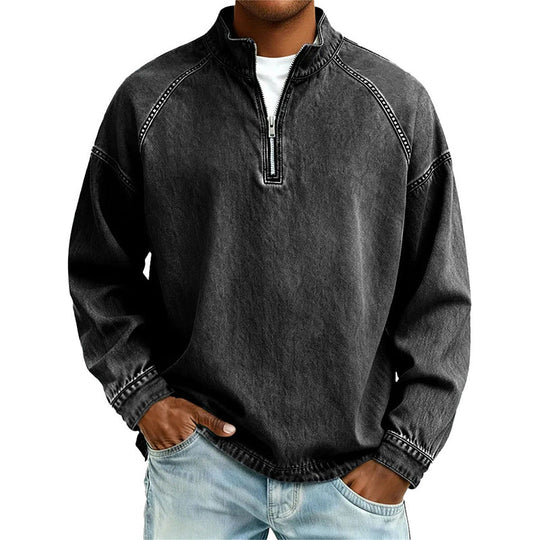 🖤Black Friday Sale:50% OFF🖤🍂 Men's Quarter-Zip Denim Pullover – Casual Style with Comfortable Everyday Fit