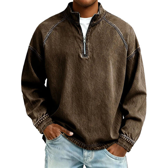 🖤Black Friday Sale:50% OFF🖤🍂 Men's Quarter-Zip Denim Pullover – Casual Style with Comfortable Everyday Fit