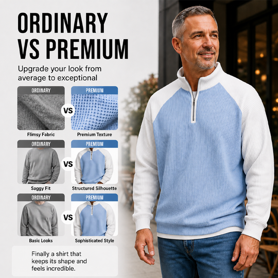 🔥Limited time offer✨Men's Waffle Knit Quarter Zip T-Shirt