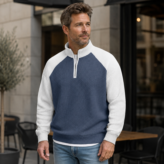 🔥Limited time offer✨Men's Waffle Knit Quarter Zip T-Shirt