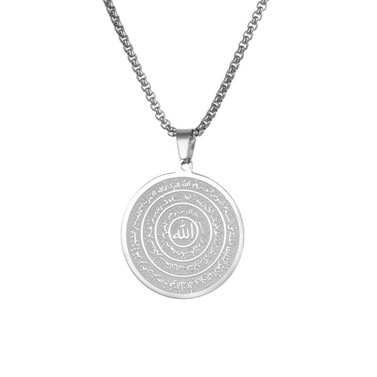⚡ Stainless Steel Engraved Round Pendant Necklace – Tarnish‑Resistant, Polished, Two‑Tone ✨