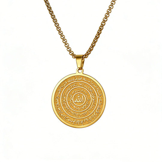 ⚡ Stainless Steel Engraved Round Pendant Necklace – Tarnish‑Resistant, Polished, Two‑Tone ✨