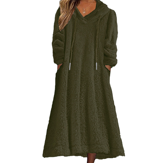 ❄️ Cozy Winter Comfort | 👗✨Women's Plush Hooded Maxi Lounge Dress