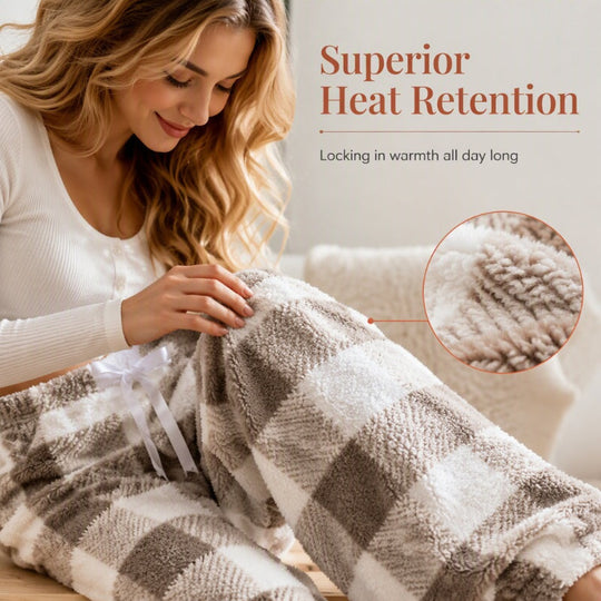 ☁️ Feel-Good Comfort | Women's Plush Plaid Wide-Leg Trousers