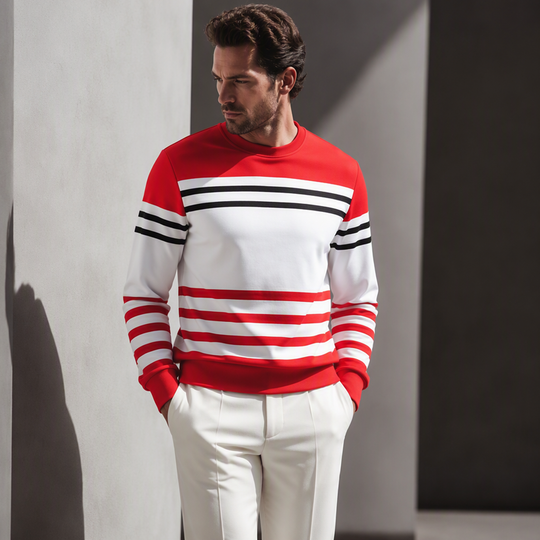 ✨ Easy Everyday Style | Men's Striped Colorblock Long-Sleeve Sweatshirt