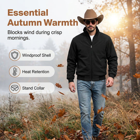 🧥 Rugged Texture, Easy Layering | Men's Suede-Look Western Bomber Jacket