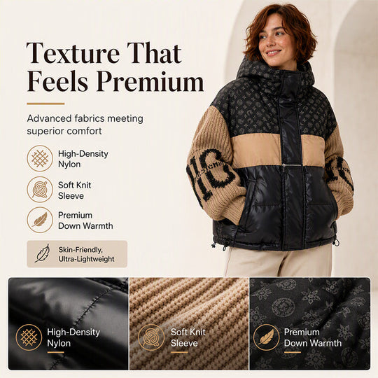🧥 Patchwork Style, Cozy Coverage | Women's Hooded Puffer Jacket ⚡ Free Shipping