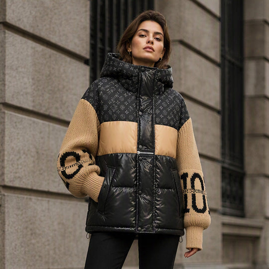 🧥 Patchwork Style, Cozy Coverage | Women's Hooded Puffer Jacket ⚡ Free Shipping