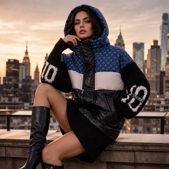 🧥 Patchwork Style, Cozy Coverage | Women's Hooded Puffer Jacket ⚡ Free Shipping