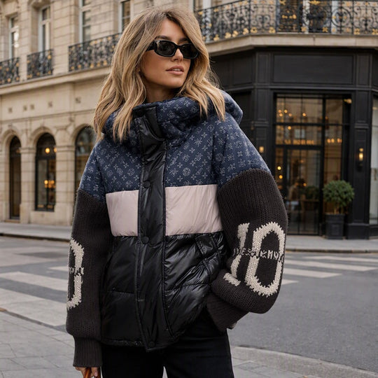 🧥 Patchwork Style, Cozy Coverage | Women's Hooded Puffer Jacket ⚡ Free Shipping