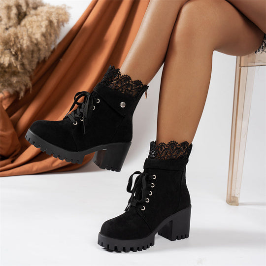 👢 Lace-Up Style, Stable Steps | Women's Chunky-Heel Ankle Booties