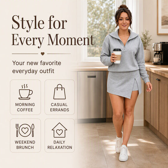Women's Half-Zip Pullover & Asymmetrical Wrap Skort Set