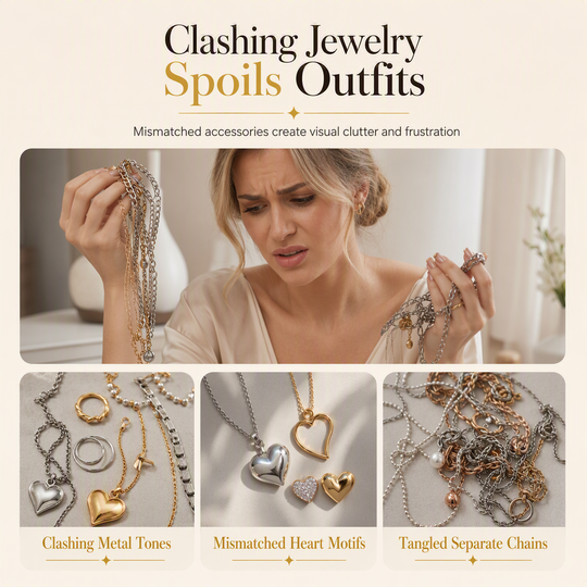 📢📢40% OFF !! ⏰Gold Plated Heart Shaped Rhinestone Jewelry 4-Piece Set with Necklace Earrings Bracelet and Ring