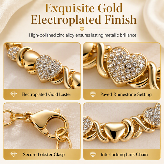 📢📢40% OFF !! ⏰Gold Plated Heart Shaped Rhinestone Jewelry 4-Piece Set with Necklace Earrings Bracelet and Ring