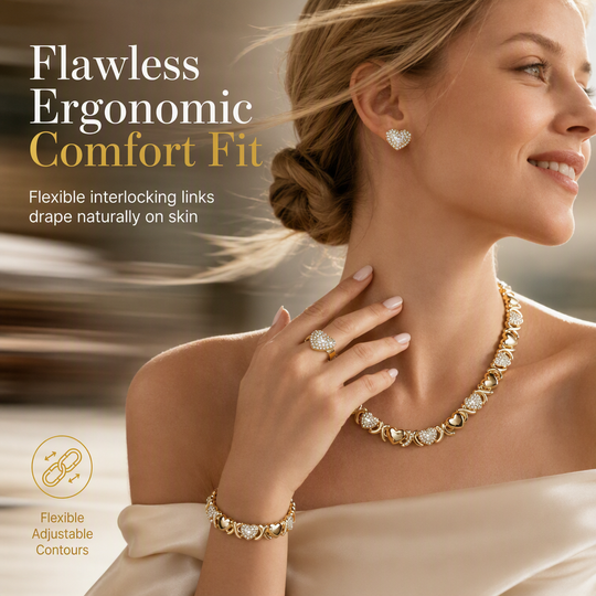 📢📢40% OFF !! ⏰Gold Plated Heart Shaped Rhinestone Jewelry 4-Piece Set with Necklace Earrings Bracelet and Ring