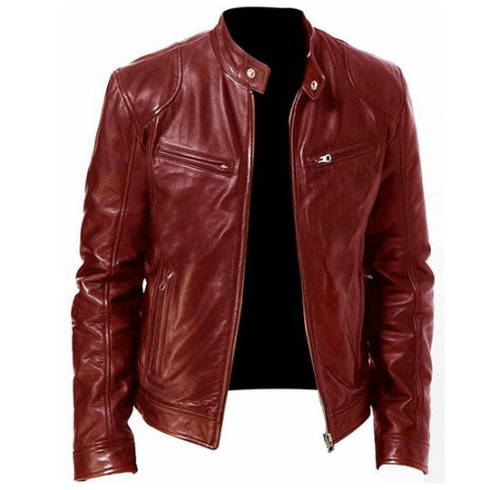 💯 Premium Look, Everyday Ease | Men's PU Leather Stand-Collar Zip-Up Jacket