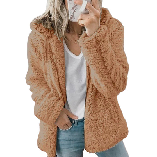 🍂🧥Women's Cozy Fuzzy Hooded Jacket – Soft Zip-Up Outerwear for Everyday Warmth