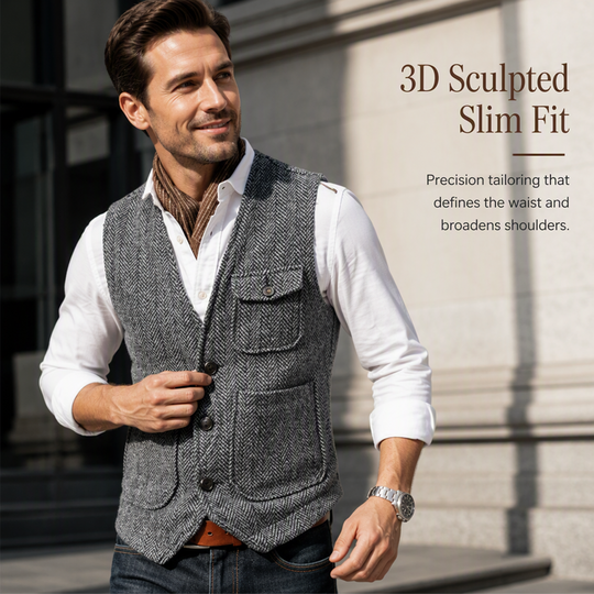 ✨ Vintage Smart Style | Men's Textured V-Neck Casual Waistcoat