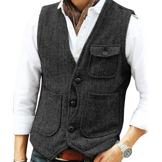 ✨ Vintage Smart Style | Men's Textured V-Neck Casual Waistcoat