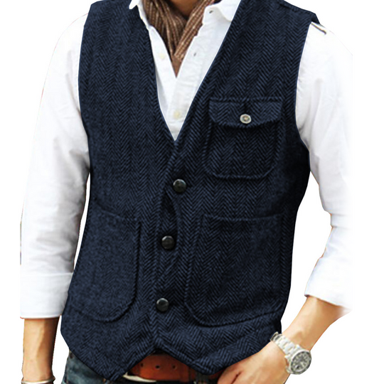 ✨ Vintage Smart Style | Men's Textured V-Neck Casual Waistcoat