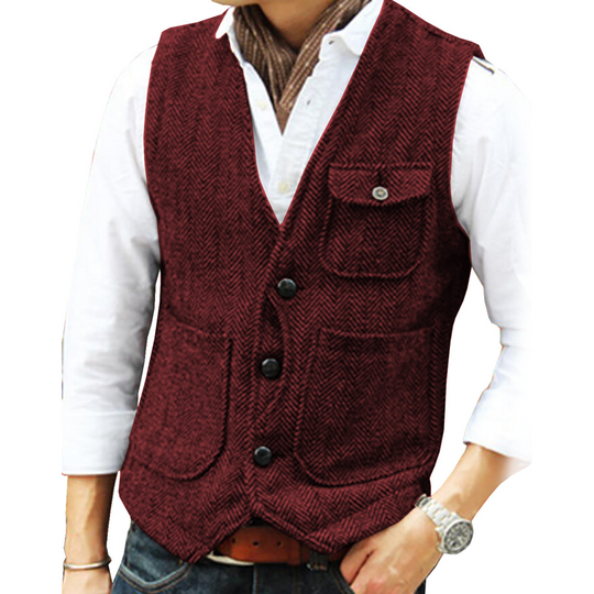 ✨ Vintage Smart Style | Men's Textured V-Neck Casual Waistcoat