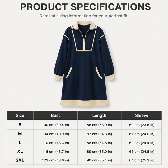 ✨ Sporty Comfort | Women's Half-Zip Relaxed Sweatshirt Dress with Side Pockets