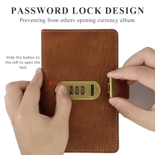 ⏰LIMITED TIME 50% OFF! ⭐100-Transparent-Pocket Currency Collectors Album,3-Digit Resettable Password Lock，suitable for storing money and important.