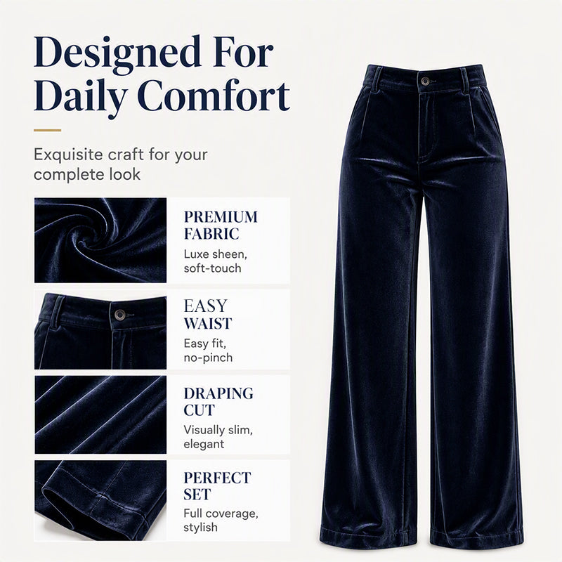 Must-Have🔥👖 High-Waist Velvet Wide-Leg Pants – Soft Drape