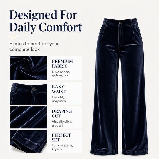 Must-Have🔥👖 High-Waist Velvet Wide-Leg Pants – Soft Drape