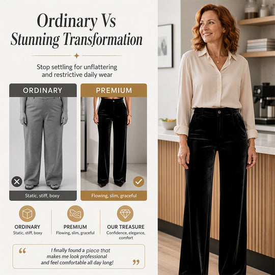 Must-Have🔥👖 High-Waist Velvet Wide-Leg Pants – Soft Drape
