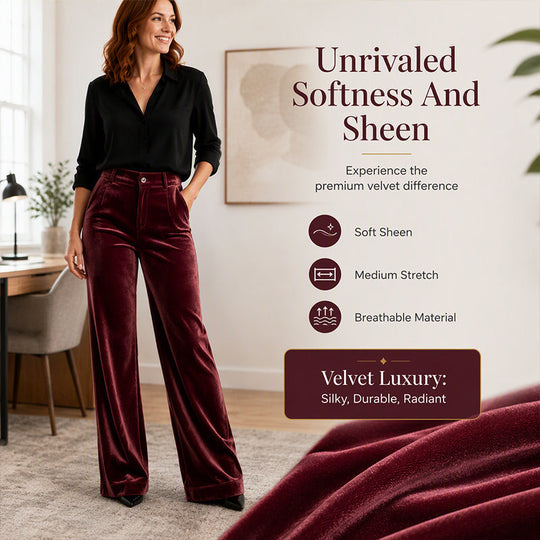 Must-Have🔥👖 High-Waist Velvet Wide-Leg Pants – Soft Drape