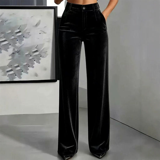 Must-Have🔥👖 High-Waist Velvet Wide-Leg Pants – Soft Drape
