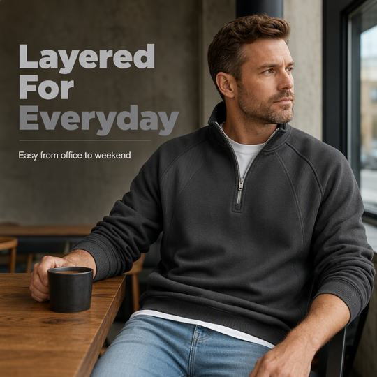 🧥 Refined Warmth, Easy Everyday Fit | Men's Half-Zip Stand-Collar Sweatshirt