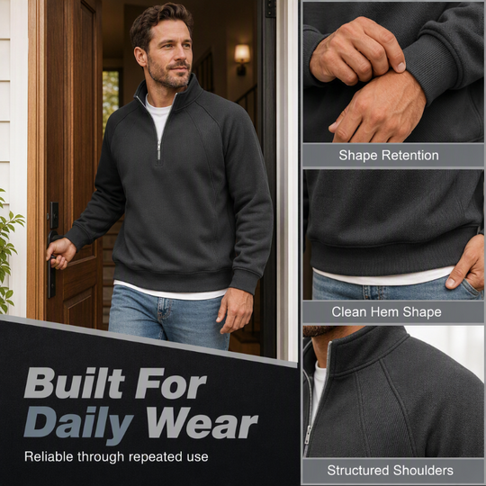🧥 Refined Warmth, Easy Everyday Fit | Men's Half-Zip Stand-Collar Sweatshirt