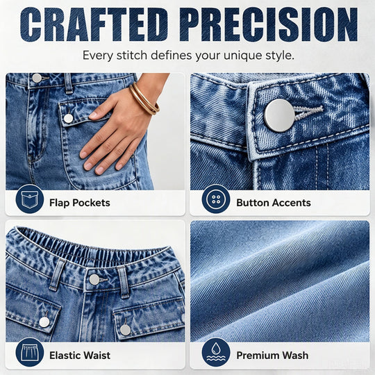 ✨ Standout Denim | Women's High-Waisted Convertible Balloon Jeans with Drawstring Cuffs